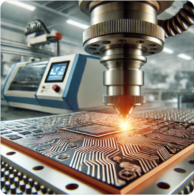 Demonstrating the precise scene of laser equipment drawing circuits on a ceramic host